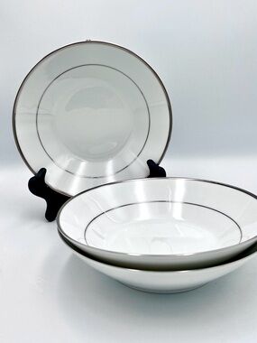 3 Noritake Spectrum 2983 Soup Bowls / Fruit Dessert Bowls Platinum Trim